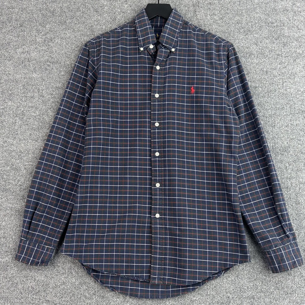 Ralph Lauren Button Down Shirt Mens S Red Plaid Custom Fit Casual Long Sleeve